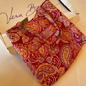 Vera Bradley Curvy Tote red gold quilted bag.